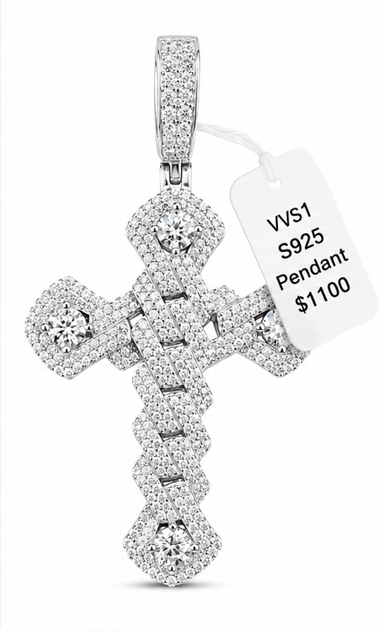 VVS1 S925 Iced Out Cross Pendant