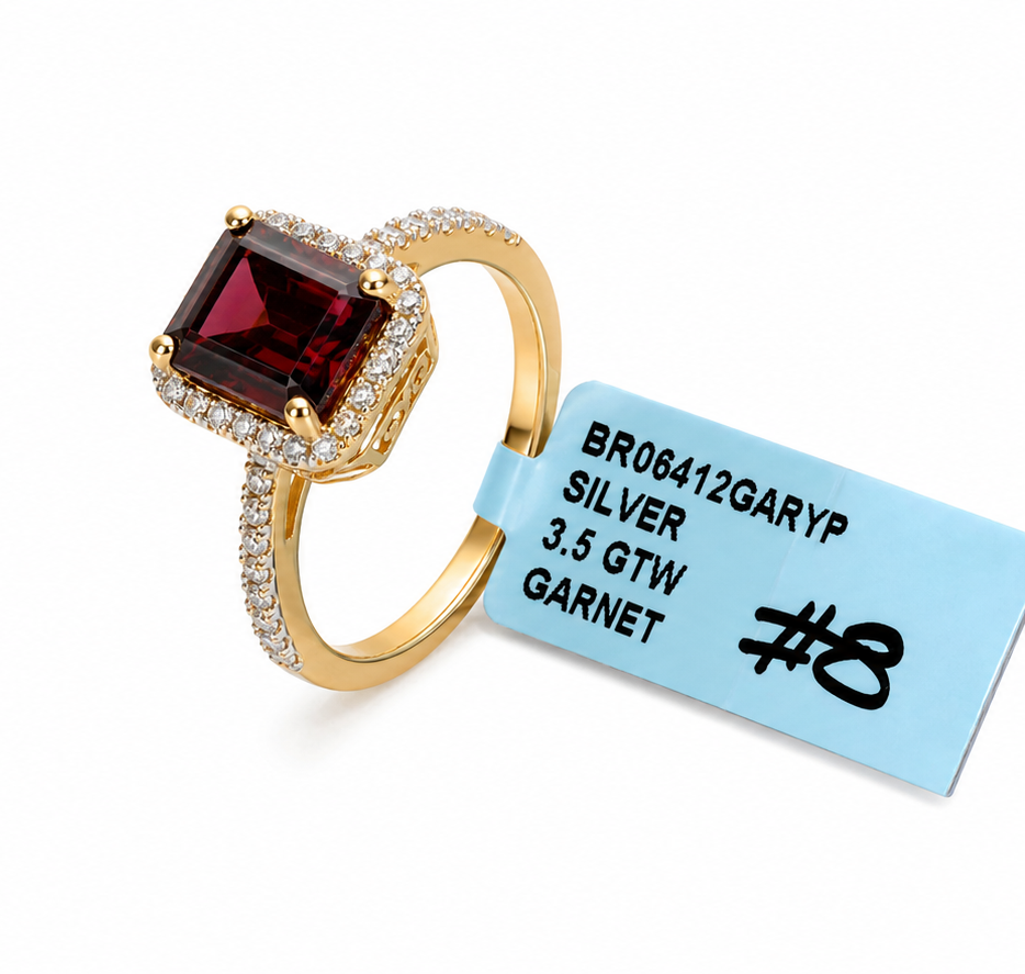 S925 Natural Garnet ring with diamonds