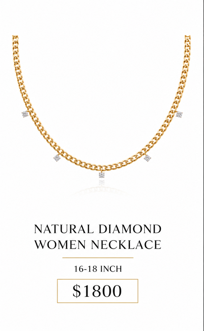 Women's Gold Over Solid Sterling Silver Natural Diamond Cuban Necklace