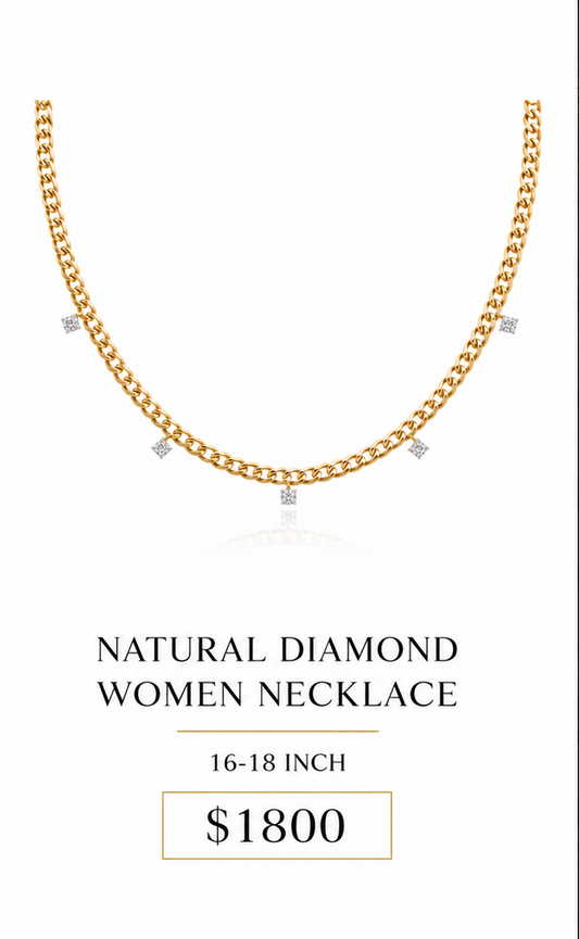 Women's Gold Over Solid Sterling Silver Natural Diamond Cuban Necklace