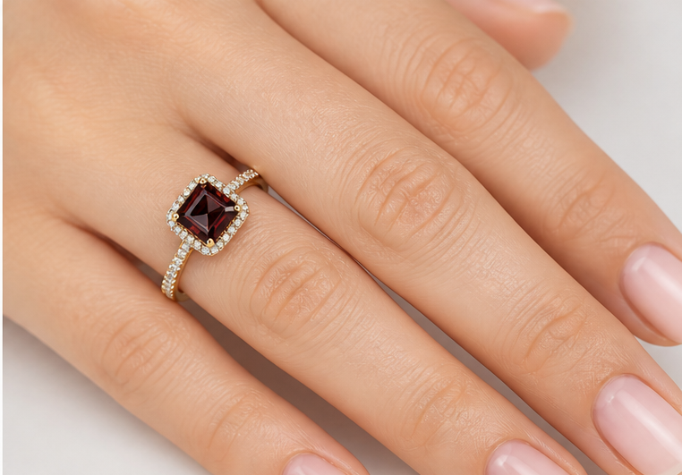 S925 Natural Garnet ring with diamonds