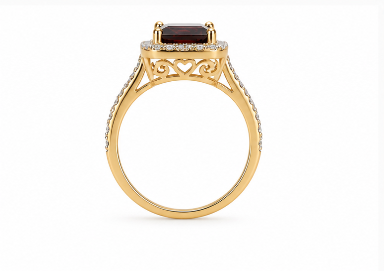 S925 Natural Garnet ring with diamonds