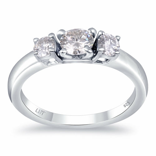 White Moissanite 3-Stone Ring Sterling Silver